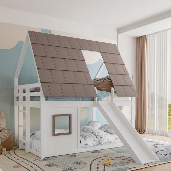 Lit superposé cabane en bois - BLACKCOLOR - 140x200 cm - Marron et blanc - Pin MDF contreplaqué - 210x264x193 cm Lit superposé cabane en bois - BLACKCOLOR - 140x200 cm - Marron et blanc - Pin MDF contreplaqué - 210x264x193 cm