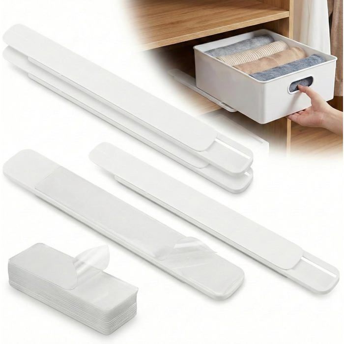 4x Rails Tiroir Coulissant - Glissières Adhésives en Plastique Rigide pour Cuisine Bureau & Placard - Fluide Blanc 26 4 cm