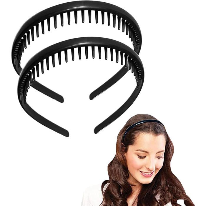 Lot2 bandeaux unisexes à dents peigne cheveux sport antidérapants plastique