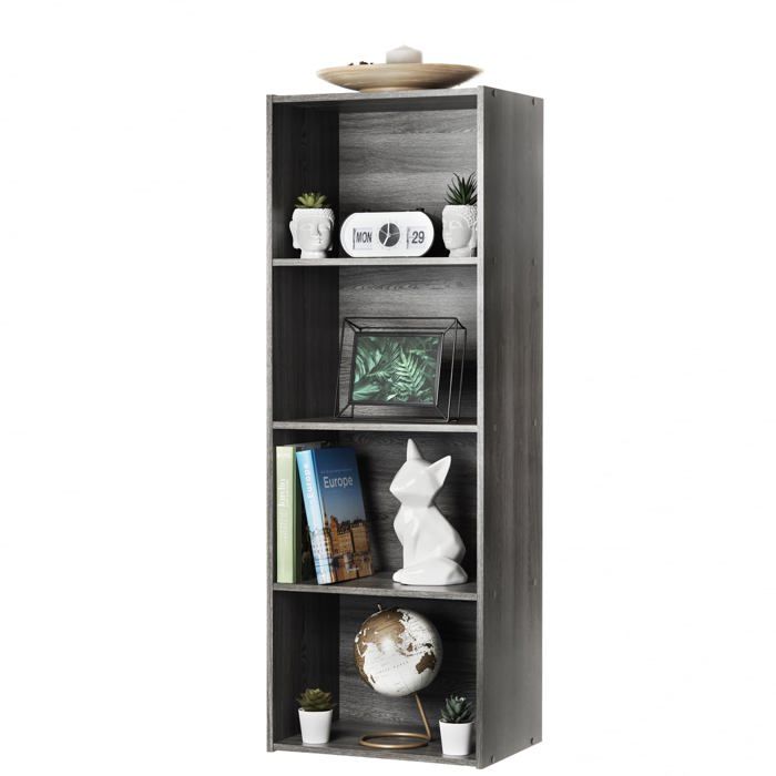 Meuble de Rangement en Bois bibliothèque 40 cm de Largeur 4 Niveaux Étagère Meuble Modulaire Chêne Gris 4 PANIER DECORATIF