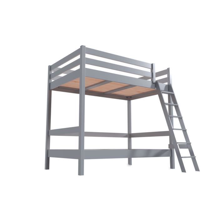 lit superposé adulte abc meubles sylvia 120x200 gris aluminium - bois massif - contemporain - design