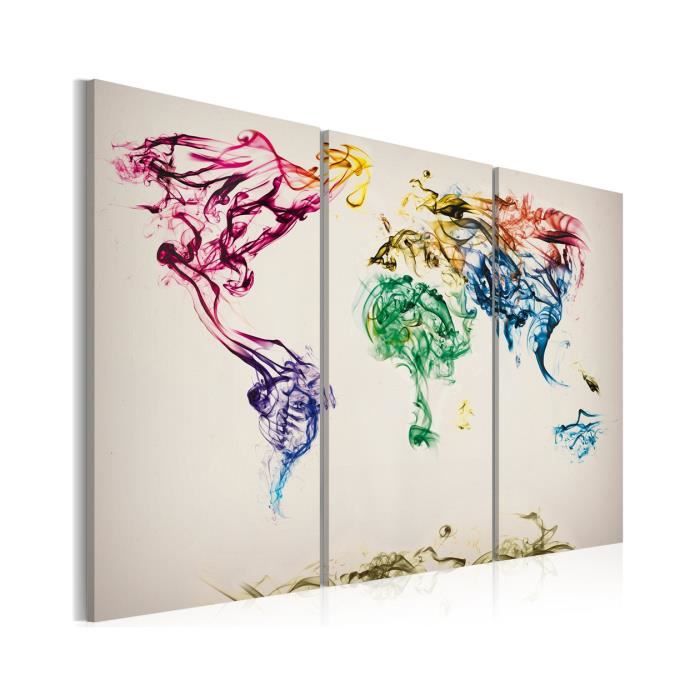 Tableau Carte Mondiale En Fumee Coloree Triptyque Dimension 1x80 Achat Vente Tableau Toile Cdiscount