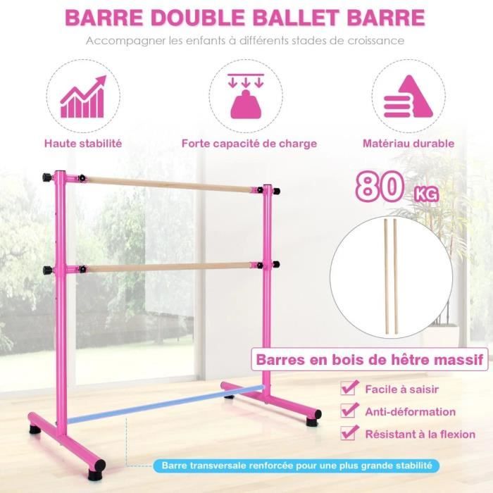 Barre De Danse Classique COSTWAY Double Hauteur Réglable 20-119 Cm – Barre Amovible, Antidérapante, Pour Stretching Et Ballet