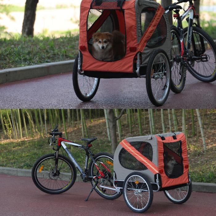 Royalbell®Remorque de vélo Pliable pour chien attelage pour chien Chariot de transport de chien - Orange et noir