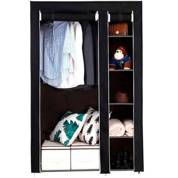 armoire dressing tissu avec portes zip nyana home mesures 170x110x45cm noir