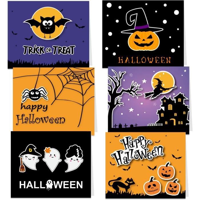 Qunkun Lot De 12 Cartes D'invitation D'Halloween Pour Enfants, Avec Enveloppes Et Autocollants D'Halloween (A