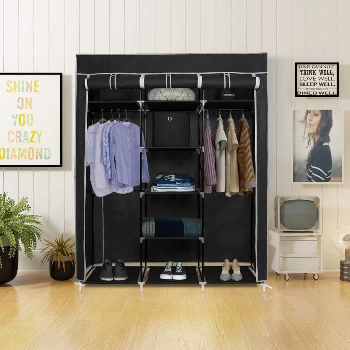 Armoire de chambre rangement Penderie souple 175 x 150 x 45 cm, Portes