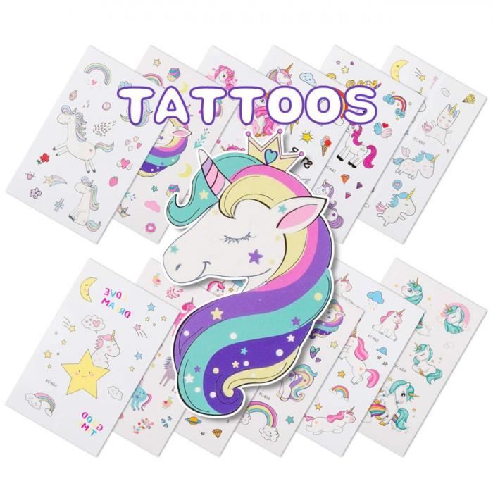 Beito Lot de 8 Licorne tatouages temporaires pour filles le meilleur pour Licorne fête dragées et licorne anniversaires Superbe métallique Licorne et Pégase tatouages 