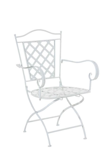 chaise de jardin en fer forge blanc avec accoudoir