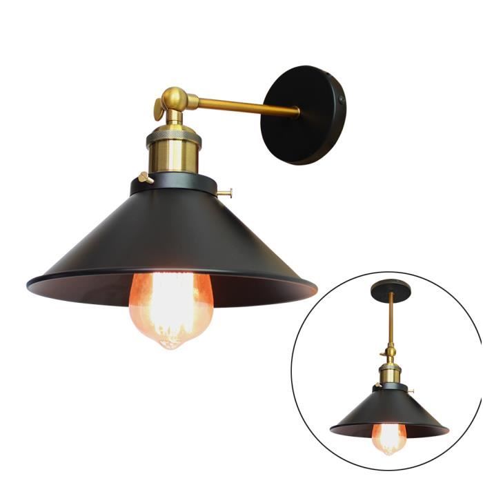 UNI Applique Murale Parapluie Rétro Lampe Industrielle E27 40W Noir 2pcs