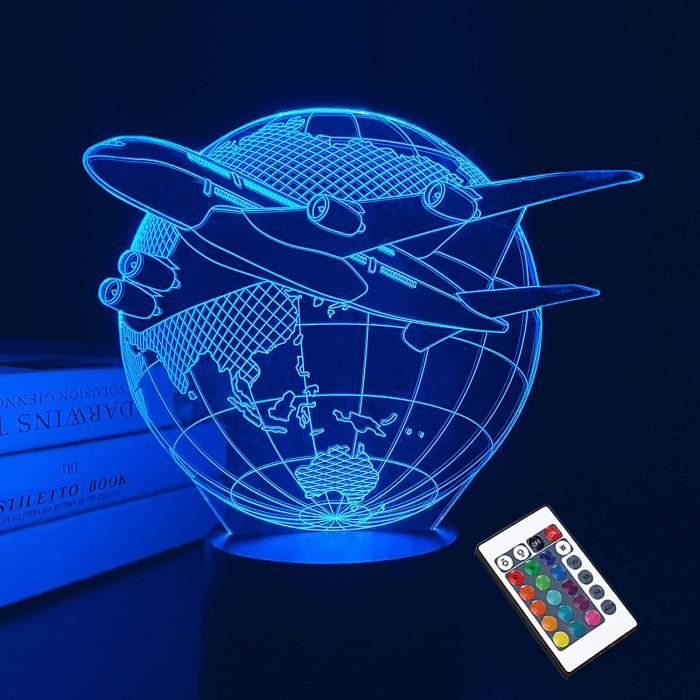 Veilleuse Avion De Chasse 3D - 16 Couleurs, Tactile Et Télécommande - Minuteur, Port USB-C - Décoration Chambre Ou Bureau - 7