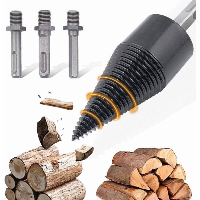 Fendeuse à Bois Conique 80 Mm - Pointe Interchangeable - Pour Perceuse - Prise 25 Mm Avec Rainure 8 Mm
