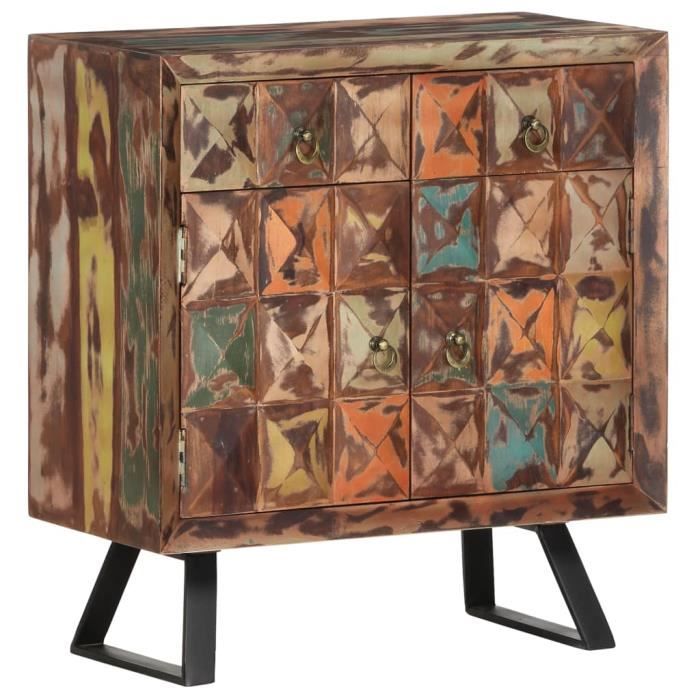 Buffet En Bois De Manguier Massif – 110x35x65 Cm – 1 Porte + 1 étagère – Style Rustique – À Assembler – Fixation Murale Incluse - 8