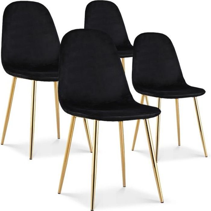 Lot de 4 chaises Bali velours noir pieds or Lot de 4 chaises Bali velours noir pieds or