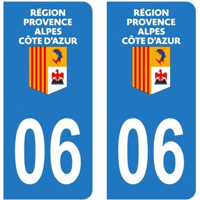 Lot 2 Autocollants Stickers plaque immatriculation voiture auto département 06 Alpes-maritimes Logo Région Provence-Alpes-Côte