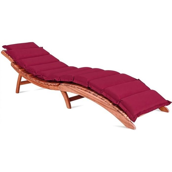 Coussin pour chaise longue rouge rembourré 7 cm d'épaisseur oreiller inclus avec sangles Coussin pour bain de soleil