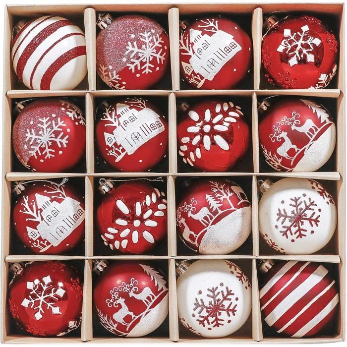 Boules de Noël Rouge et Blanc Décoration Élégante Pendentif Sapins de