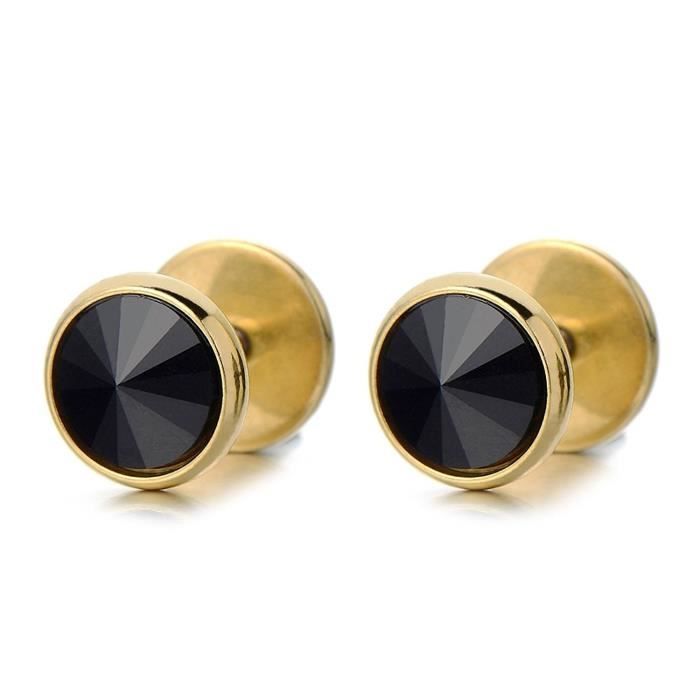 2 Pi/èces Clous doreille Acier Triangle Zircone Cubique Couleur Or Boucles doreilles Homme Femme Revisser