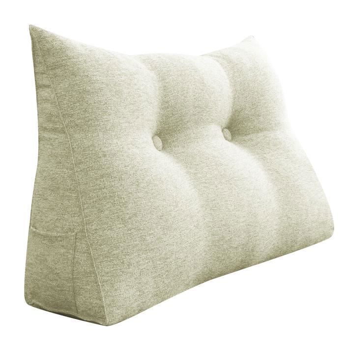 VERCART Coussin de Lecture Cale Dos Coussin à Coins Grands coussins de Lit Lin Blanc Ivoire 60CM