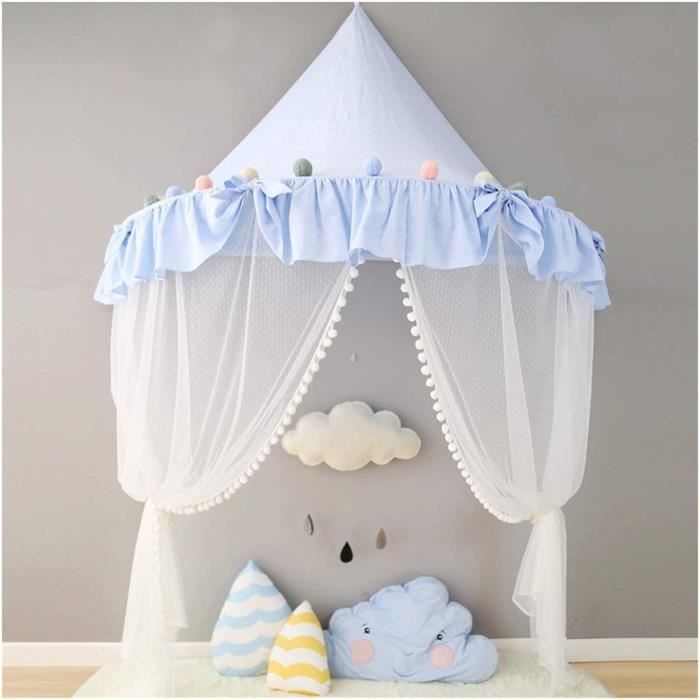 Tente De Jeu Baldaquin Princesse Demi-lune - Avec Rideau En Gaze, Dimensions ~120x60x60 Cm - Pour Chambre D'enfant, Coin Lecture, Jeu - Couleur Bleu