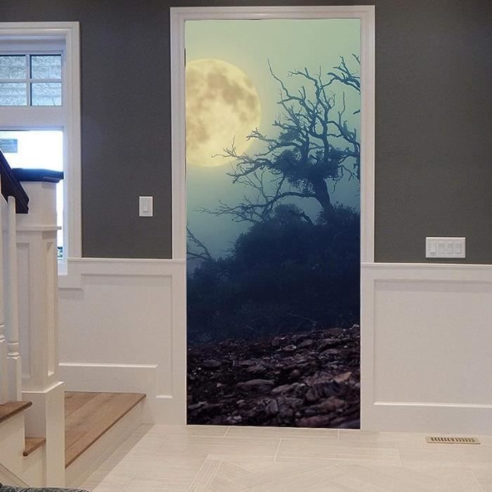 Autocollant Mural 3D Arbres C1135 – Décoration Porte Et Mur, Effet Tatouage Blanc