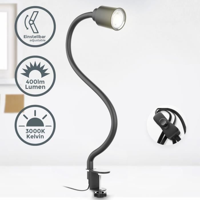 Lampe de lecture LED pivotante bras flexible lampe à pince pour bureau  chevet noir avec ampoule LED GU10 5W 3000K - Cdiscount Maison