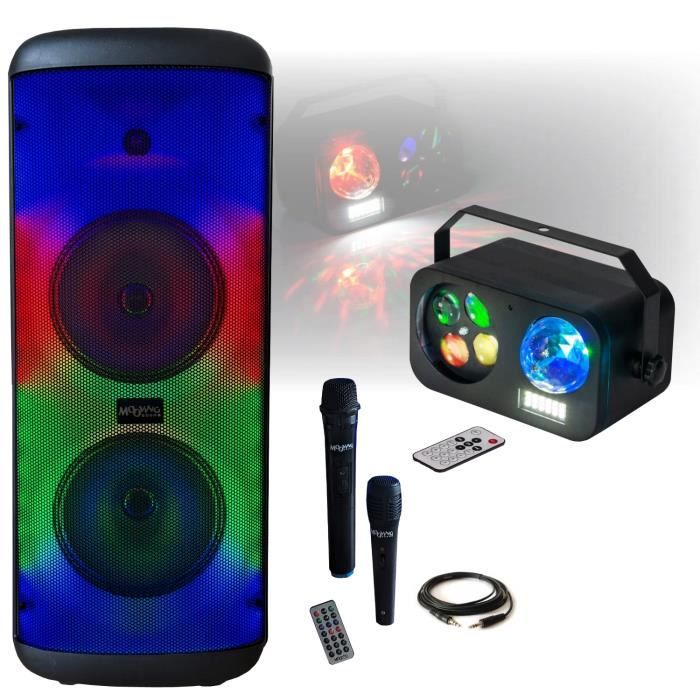 Pack Karaoké - Enceinte Bluetooth USB Sur Batterie 600W Mooving ELECTRO Sound600 Tws Telecommande 2 Micros 2 Jeux Lumiere Party Astro6