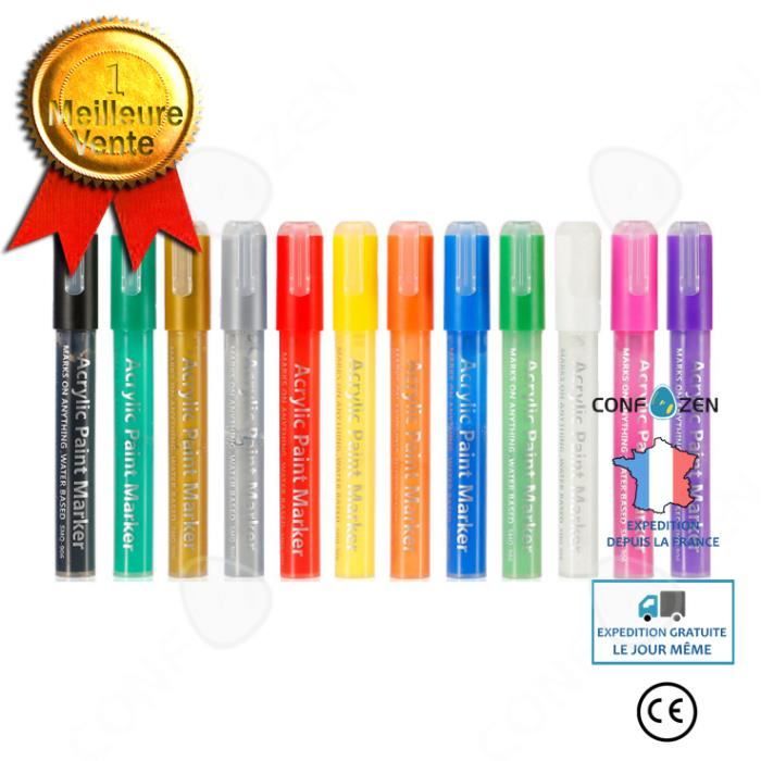 CONFO® Stylo couleur 12 couleurs Marqueur acrylique à base d'eau 3