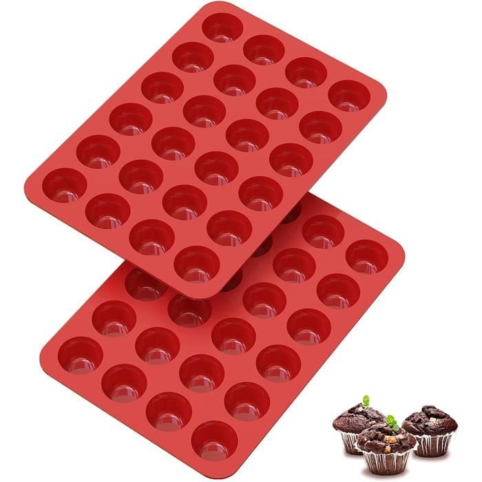 Stampo Mini Muffin In Silicone Con Raschietto E Pennello - 2 Teglie Antiaderenti Da 24 Alveoli, 33x22x2.5 Cm, Blu - 2