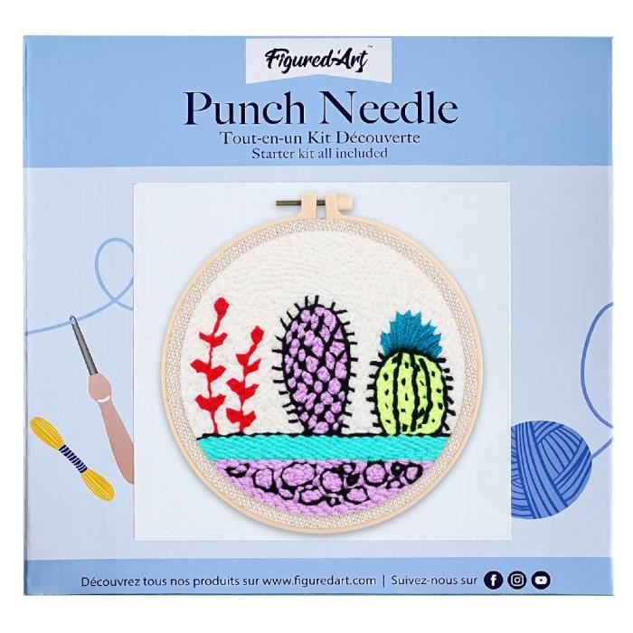 Kit Punch Needle - FIGURED'ART - Cactus sur fond blanc - 20x20cm ...