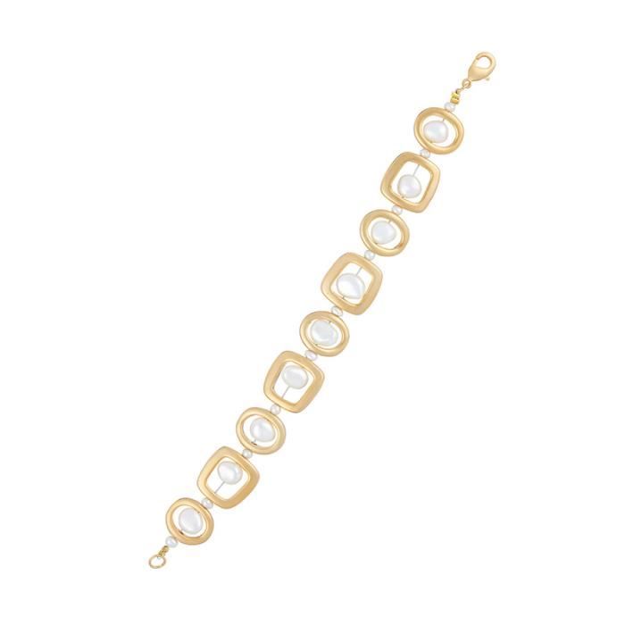 Bracelet - PERLA ISLA - 1 Rang Maillons - Perle de Culture Baroque - Plaqué Or Jaune Mat - Femme