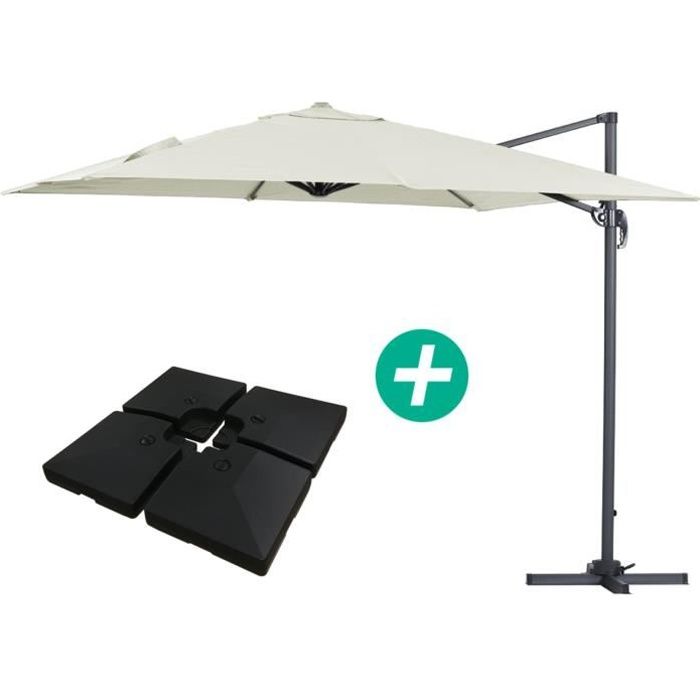 Parasol jardin déporté Alu "Sun 3" - Carré - 3 x 3 m - Ecru - Dalles incluses