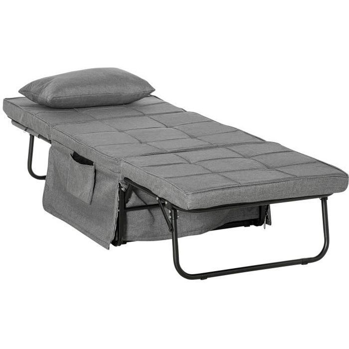 fauteuil chauffeuse lit convertible 4 en 1 - homcom - tissu gris - dossier inclinable 5 positions