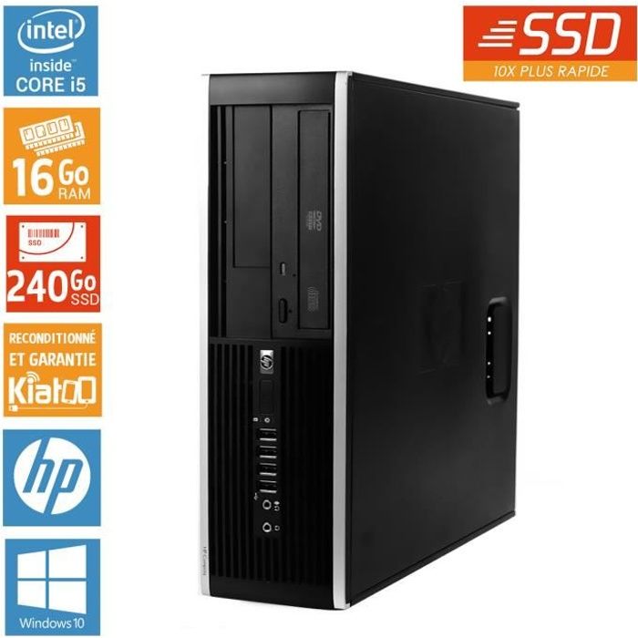 Ordinateur de bureau HP ELITE 8100 core i5 16 go ram 240 go disque dur ssdpc de bureau reconditionnéw10 - Hewlett packard