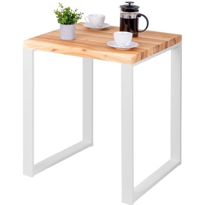 lamo manufaktur table haute de cuisine - mange debout - table de bar - 60x60x76 cm - blanc - modèle modern - frêne naturel