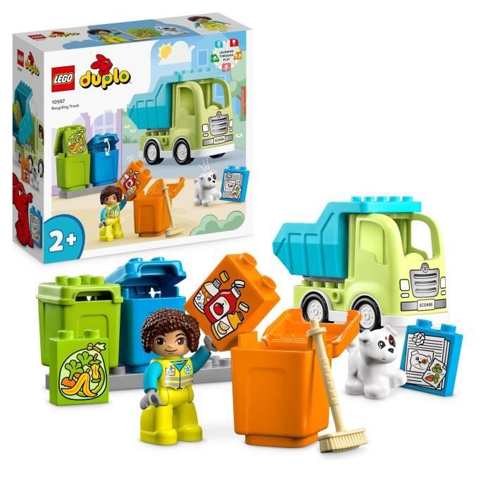 lego® duplo 10987 le camion de recyclage, jouets éducatifs et de tri de couleurs, enfants 2 ans