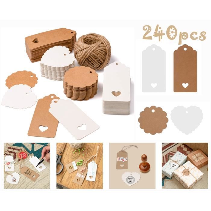 150 Étiquettes Kraft Noël + Ficelle 30m – Lot Cœur, Sapin, Élan, Flocon, Étoile Pour Cadeaux, Sapin, Mariage, DIY