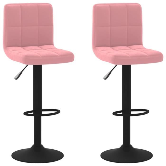 Tabourets de bar - MOTHINESSTO - LY4146 - Velours rose - Hauteur réglable - Pivotant 360°