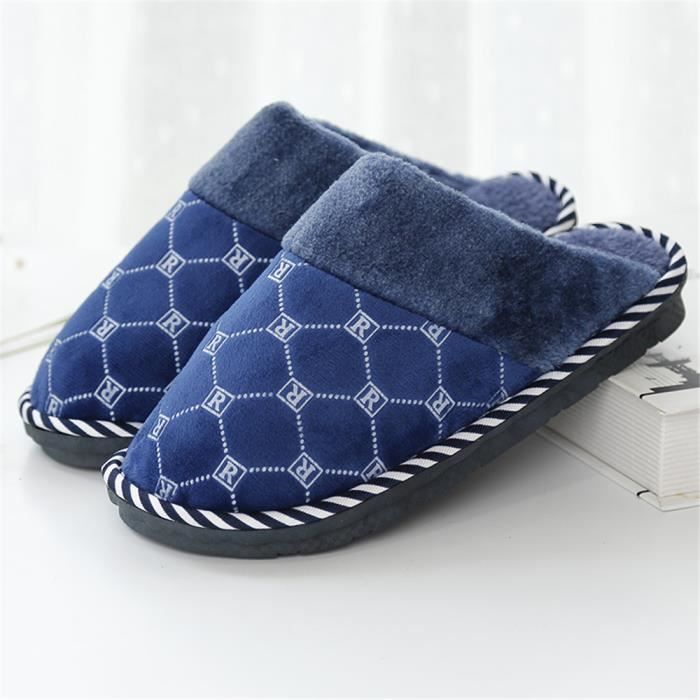 Chaussons Treillis Hommes Marque De Luxe 2018 Hiver Couple Chausson Poids  Léger Confortable Coton chaussure Taille 41-45 Bleu - Cdiscount