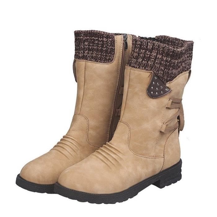 Rismart Bottes Mi-Mollet Femme Daim Doublées Fourrure - Talon Compensé Confort Hiver