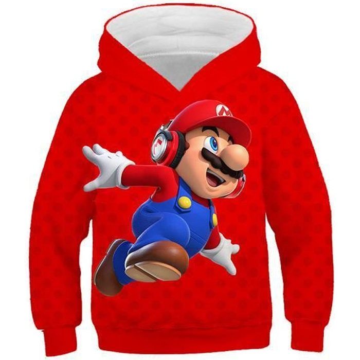 Pull à Capuche Super Mario – Bleu – Garçon 7-8 Ans – Imprimé Graphique – Très Bon état