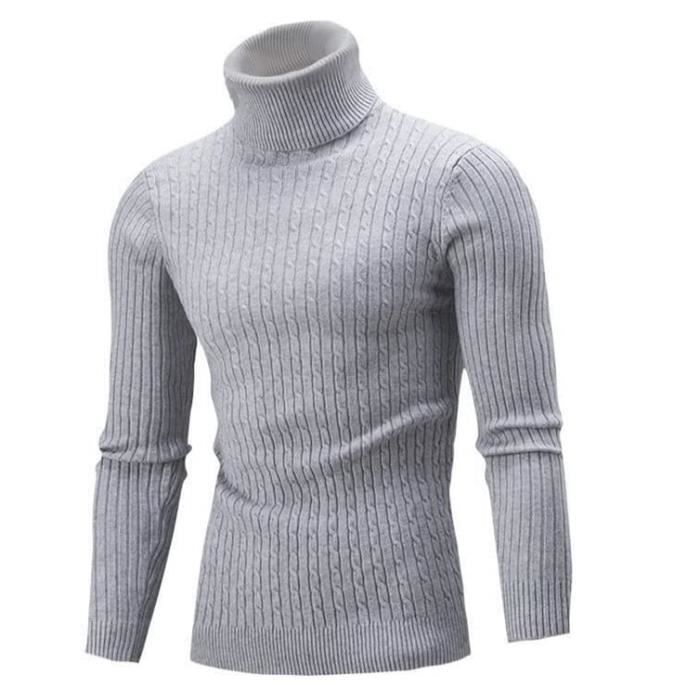 Pull à col roulé Homme Hiver Casual Basique Slim Fit sous-Pull en ...