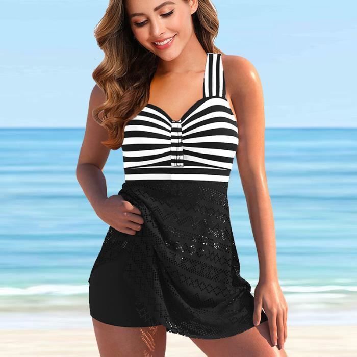 Maillot de bain 1 pièce blanc et noir