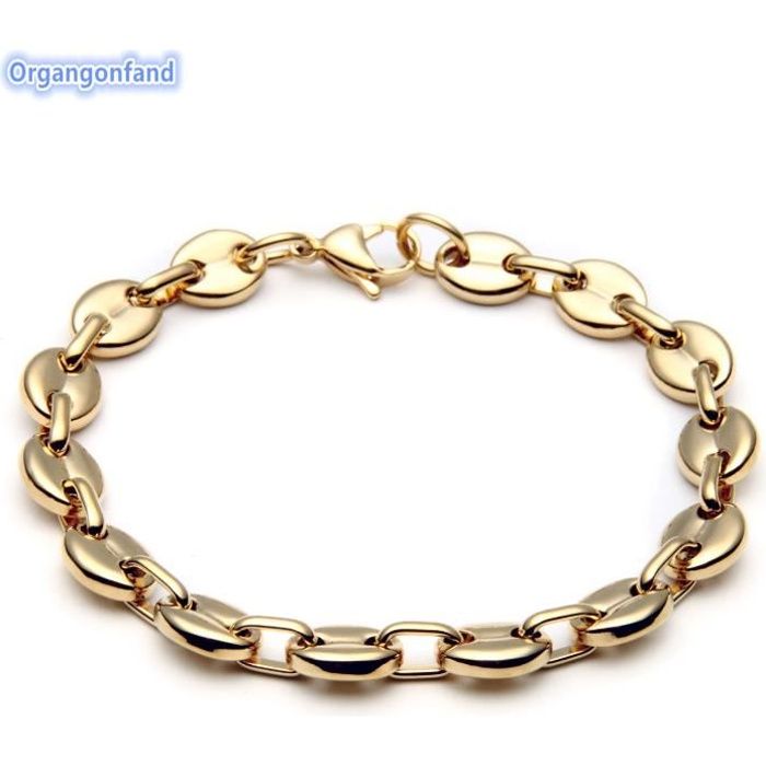 Bracelet homme- maille grain de café- Acier inoxydable - accessoires de mode- dor