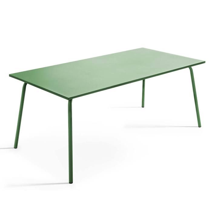 Table de jardin rectangulaire en métal 8 places 180 cm vert cactus Palavas Oviala