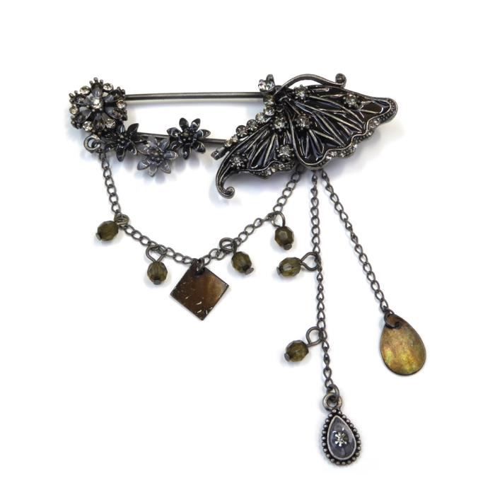 Broche épingle à nourrice 8cm avec pendentifs - noir - RC004658