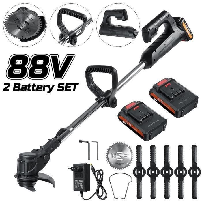 RUMOCOVO D&eacute;broussailleuse &eacute;lectrique sans fil &reg;88V 1800W - 2 batteries et un chargeur - Longueur r&eacute;glable 