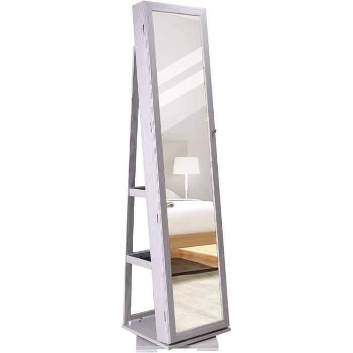 GOPLUS Armoire à Bijoux Sur Pied Avec Miroir Sans Cadre,avec Serrure,Lumières LED 3 Couleurs,Miroir Intérieur,Cadre En Fer,Brun