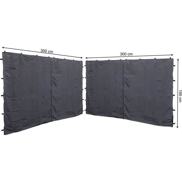 Parois Latérales Pour Gazebo 3x3m - 2 Panneaux 300x195cm Anthracite | Fermeture Éclair Et Velcro