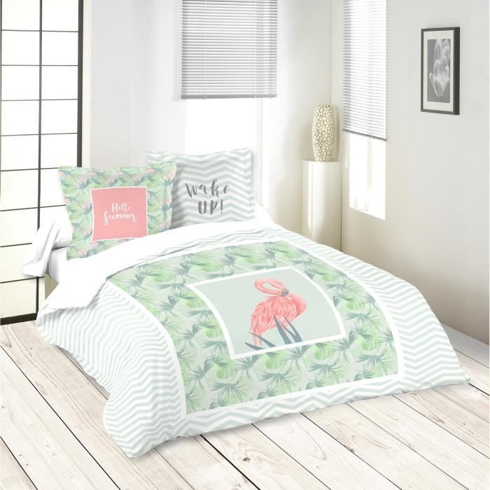 STOF Parure de couette Lovely Casa Lagoon - 100% coton 57 fils - Vert - 260x240 cm 